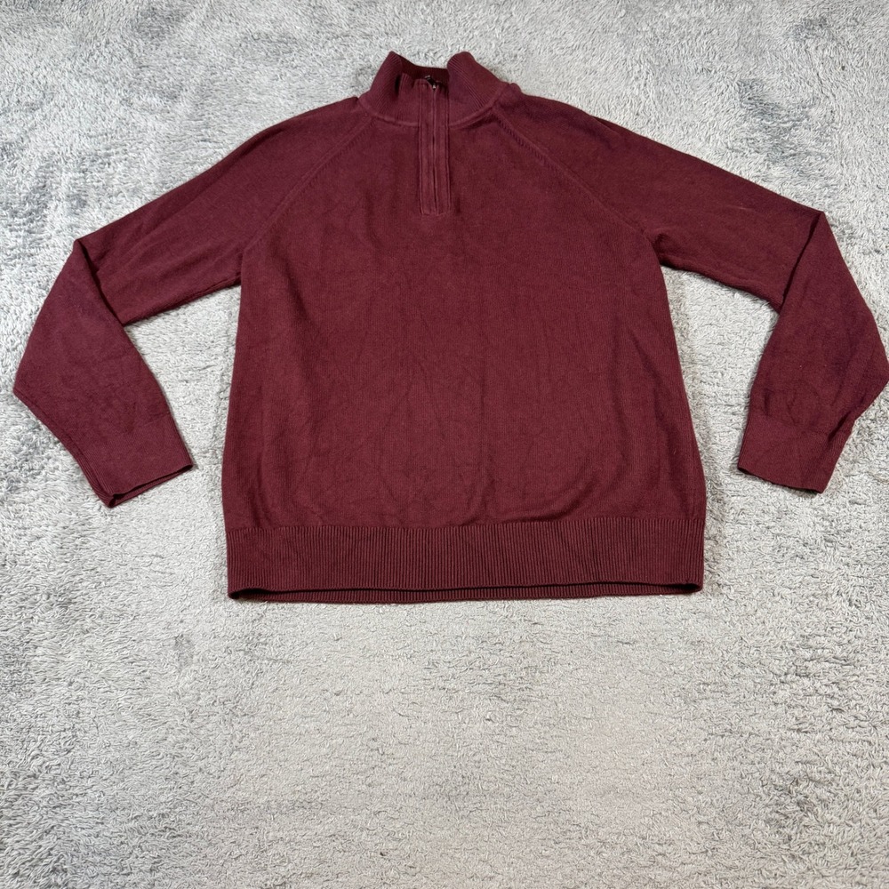 Banana Republic Mens Quarter Zip Pullover Sweater Size M Burgundy Cotton Blend